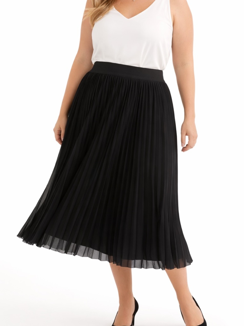 Quince Black Chiffon Pleated Midi Skirt XL High Rise Lined Bestseller